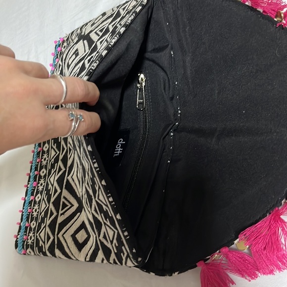 Aztec Boho Embellished Beaded Sequin Tassel Cotton Envelope Clutch Purse Bag - Picture 6 of 11